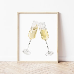 Watercolor Champagne Toast Print | Watercolor Drink Print Set | Watercolor Bar Cart Painting | Champagne Cheers Wall Art