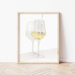 Glass of White Wine Watercolor Print | Watercolor Original Painting | Kitchen Bar Art | Watercolor Bar Cart Painting