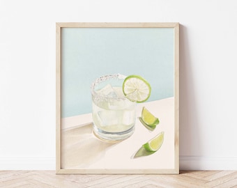 Margarita Cocktail Print | Watercolor Original Painting | Kitchen Bar Art | Watercolor Bar Cart Painting