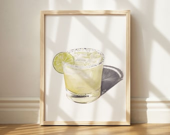 Margarita Cocktail Print | Watercolor Original Painting | Kitchen Bar Art | Watercolor Bar Cart Painting