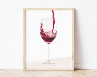 Red Wine Splash Watercolor Print | Watercolor Original Painting | Kitchen Bar Art | Watercolor Bar Cart Painting | Happy Hour Print