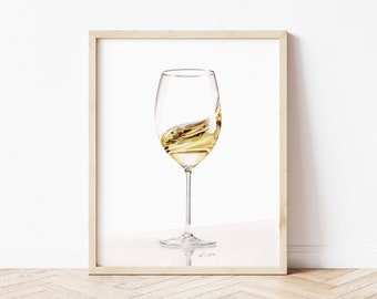 White Wine Splash Watercolor Print | Watercolor Original Painting | Kitchen Bar Art | Watercolor Bar Cart Painting | Happy Hour Print
