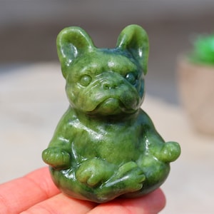 2.3inches Natural Green jade Carved French Bulldog，Crystal Carving Dog，Crystal Gifts，Meditation Bulldog，Obsidian PUG, Reiki Healing， 1PC