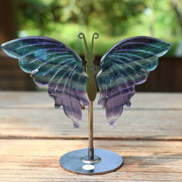 5.2'' A pair Natural Fluorite Butterfly Wing,Crystal Wings Carving,Crystal Healing,Crystal Butterfly，Home Decor,Crystal Gifts+free Stand