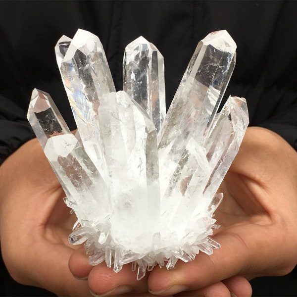 300g+ Clear Quartz Cluster，Cluster Crystal，Quartz Point VUG，Mineral Specimen Healing Degaussing Decor Collection，Crystal decoration 1PC