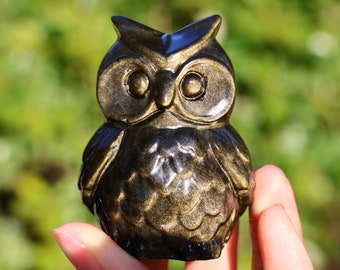 2.4'' Natural Gold Obsidian Carved Owl skull，Crystal Carving owl，Crystal Gifts，Crystal ornament，Home decor，Reiki Healing Figurine 1PC