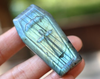 1.9" Natural Labradorite Carved Coffin，Coffin Carving, Crystal Coffin, Home decor, Reiki Healing Figurine ,Crystal gift 1PC