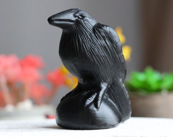 2,6 inch natuurlijke Obsidian Crow, Crystal Skull, Crow Carving, Home Decor, Crystal Crow, Crystal Healing Decor, Crystal gift 1PC