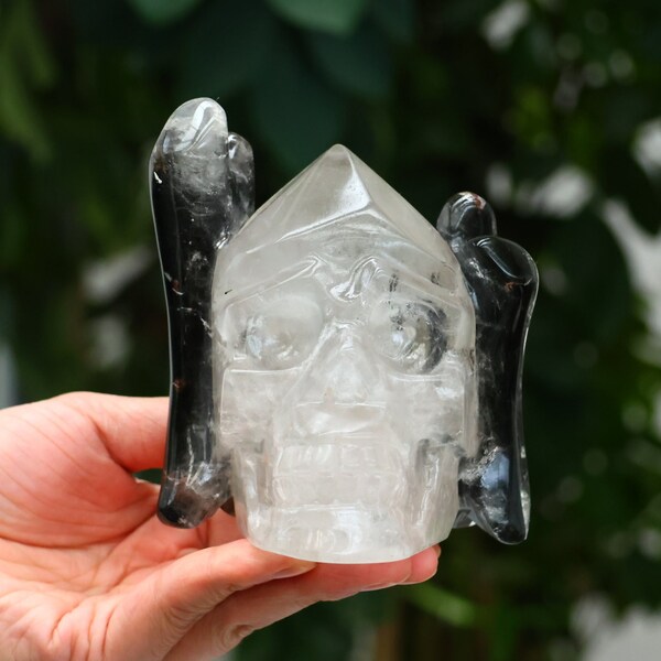 0.93KG Natural Clear Quartz Carved Skull, Ghost Skull, Creativity Carving, Crystal Healing, Home Decor, Crystal Gifts SL-529-T