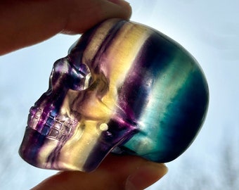 2" Natural Rainbow Fluorite Skull, Crystal Skull,Skull Carving,Crystal Healing Decor,Skull Collect ,Crystal gifts 1PC