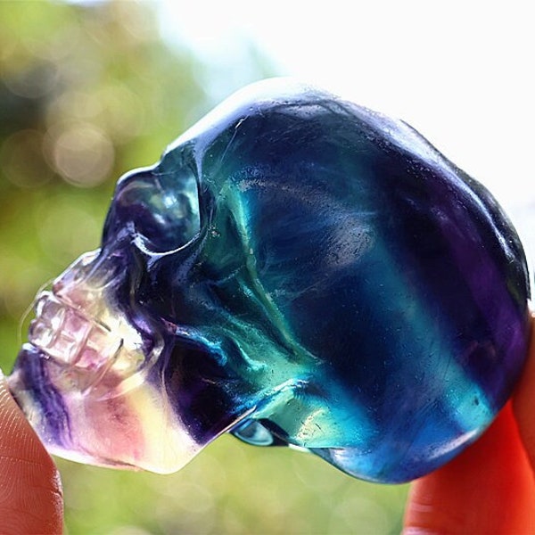 2" Natural Fluorite Skull，Hand Carved Skull,Crystal Skull,Fluorite jasper Carving,Crystal Healing ,Skull Collect,Home decor，Crystal gifts