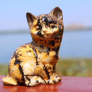2.8" Natural Picture Stone Carved Cat,Crystal Picture Stone,Creativity Carving,Home Decor,Reiki Healing Figurine,Crystal gift 1PC