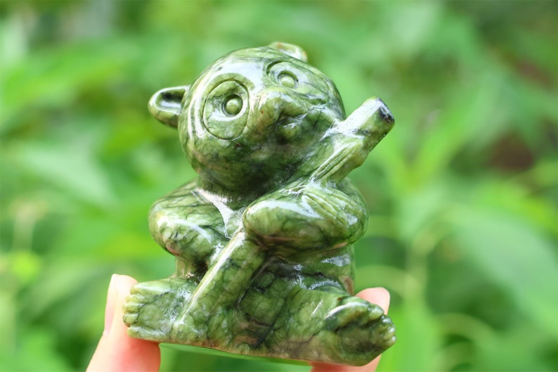 3.5'' Natural Olive Jade Carved Panda,Crystal Panda,Creative Crystal Carving,Crystal Healing,Home Decor,Crystal gifts 1PC image 7