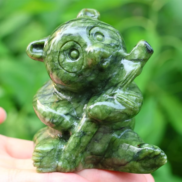 3.5'' Natural Olive Jade Carved Panda,Crystal Panda,Creative Crystal Carving,Crystal Healing,Home Decor,Crystal gifts  1PC