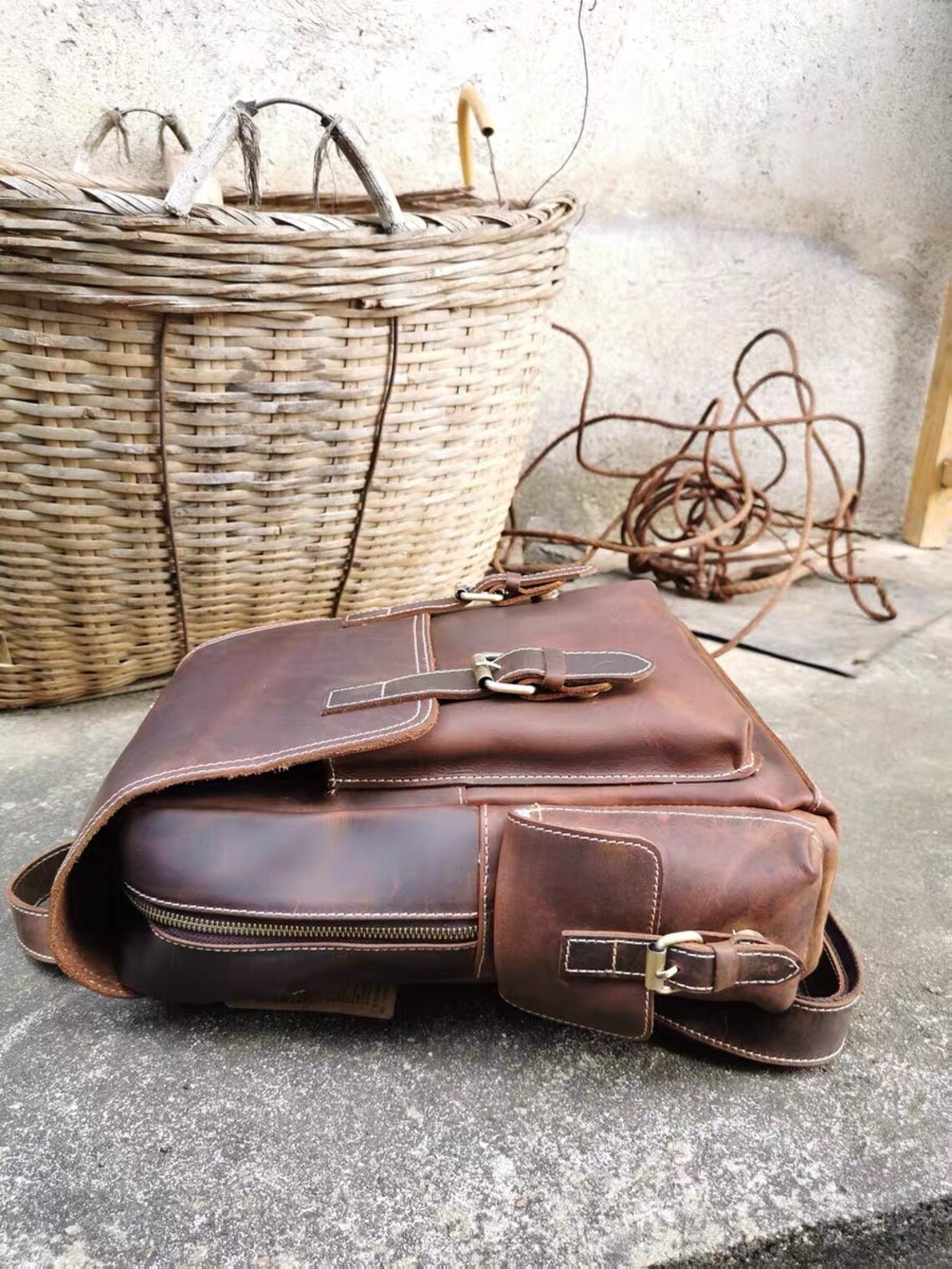 Vintage Leather laptop bag computer brown genuine leather Etsy