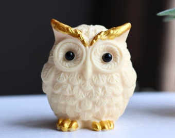 2.2'' Lvory Nut Carved Owl，Crystal Carving owl，Crystal Gifts，Crystal owl,Crystal ornament，Home decor，Reiki Healing Figurine 1PC