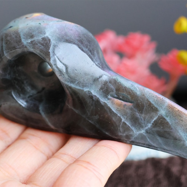 3.8inch Natural Labradorite Crow,Crystal Skull ,Crow Carving,Home Decor,Crystal crow，Crystal Healing Decor, Crystal gift 1PC