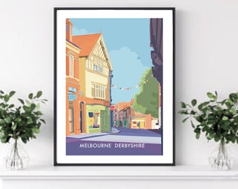 Melbourne Derbyshire Travel Print: Vintage Style Wall Art