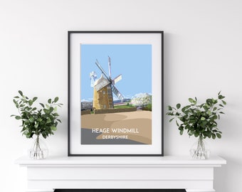 Heage Windmill Print: Derbyshire Vintage Travel Poster