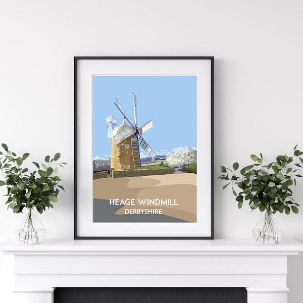 Heage Windmill Print: Derbyshire Vintage Travel Poster