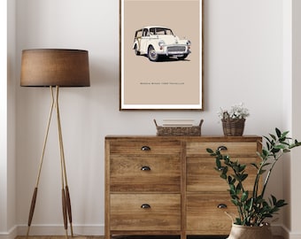 Morris Minor Traveller Print: Vintage Car Illustration, Gift for Enthusiasts