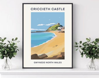 Criccieth Castle Print: Vintage Style Wales Travel Poster