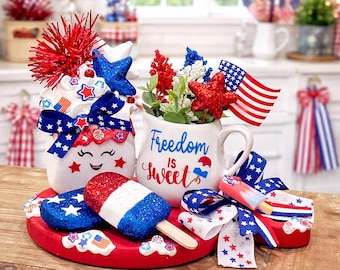 New! Patriotic Charcuterie Sweets Board / 4th of July Decor / Patriotic Marshmallow Decor / Floral Arrangement / Popsicle / Freedom is Sweet