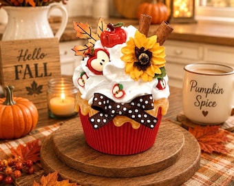 New! Fall Apple Cupcake / Apple Cider Decor / Fall Tiered Tray Decor / Autumn Decor / Fall Cupcake / Fake Bake / Fall Tray Decor /Fake Cider