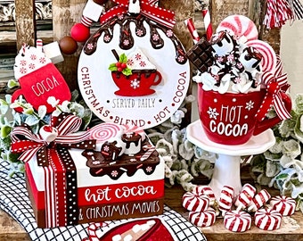 Hot Cocoa Tiered Tray Decor / Hot Chocolate Decor / Christmas Tiered Tray Decor/ Christmas Decor / Hot Cocoa Bar / Book stack / Mini Mug