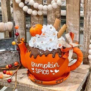 Pumpkin Spice Mini Tea Pot/ Fall Decor / Tiered Tray Decor / Pumpkin Spice Decor / Tea Pot / Rae Dunn Inspired / Autumn