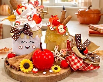 New! Fall Apple Cider Charcuterie Board / Apple Harvest / Apple Decor / Apple Charcuterie Board / Fall Tiered Tray Decor / Apple Marshmallow