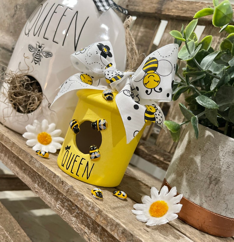 Mini Queen Bee Ceramic Birdhouse / Bee Theme / Bee Decor / Etsy
