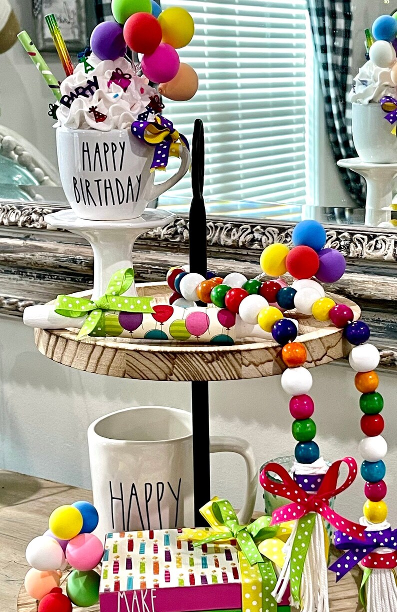 Happy Birthday Tiered Tray Decor/ Birthday Party/ Celebrate/ Etsy