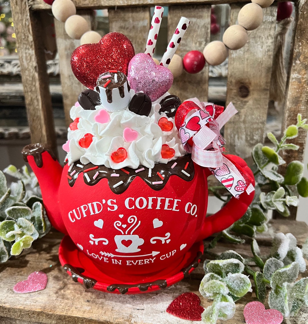 Valentines Tea Pot / Valentines Coffee Bar / Valentines Etsy