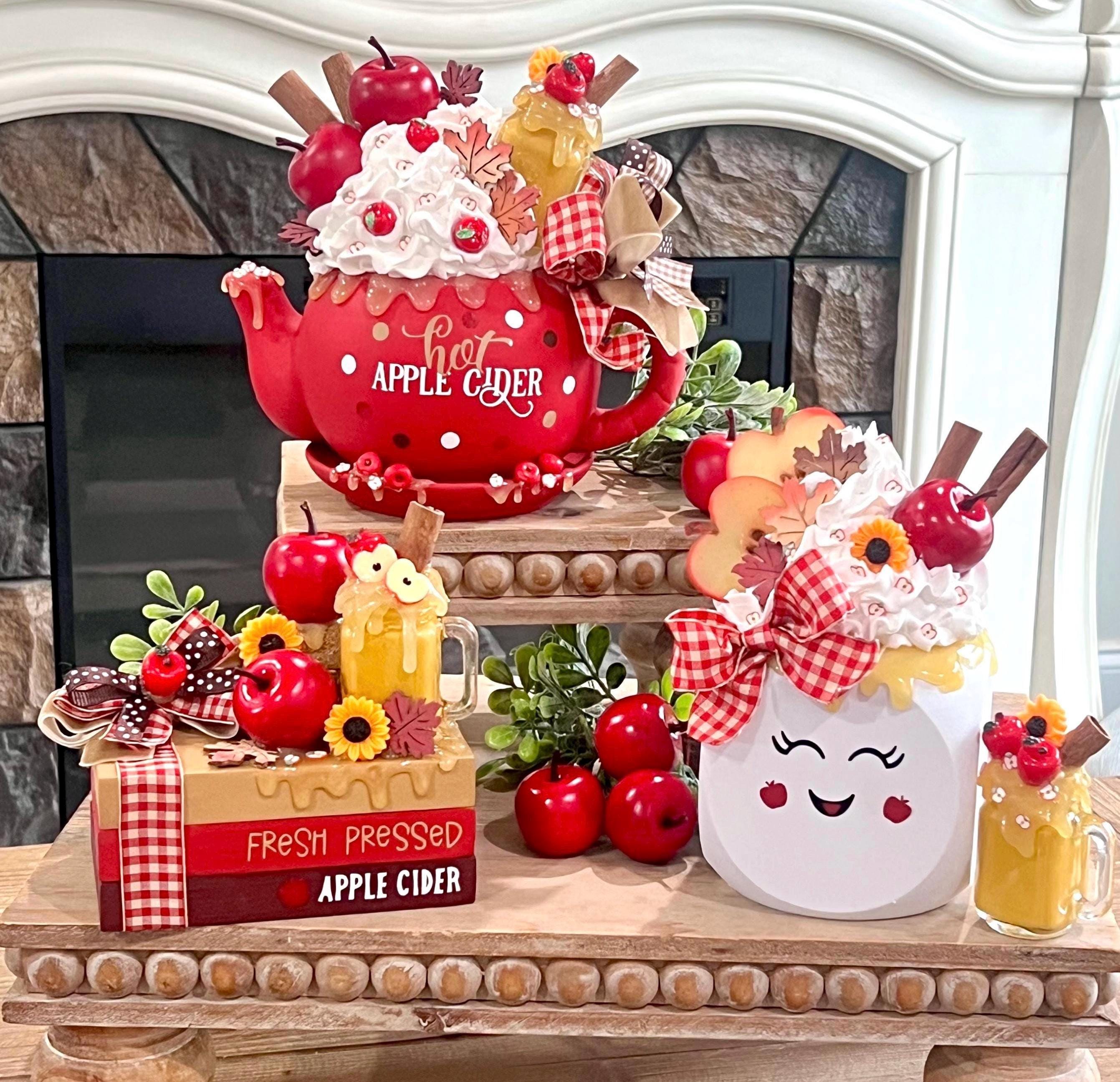 BRAND NEW! Apple Cider Trio / Fall Decot / Apple Tiered Tray Decor / Apple Cider / Teapot / Bookstack/ Mega Marshmallow/ Autumn / Harvest