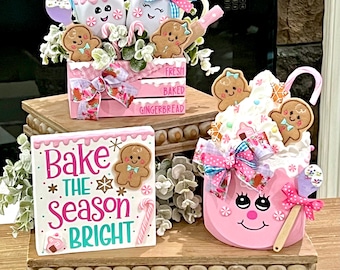 BRAND NEW! Pink Gingerbread Christmas Additions / Pastel Christmas Trio / Christmas Marshmallow Crate Cuties / Mega XL Marshmallow/ Sign