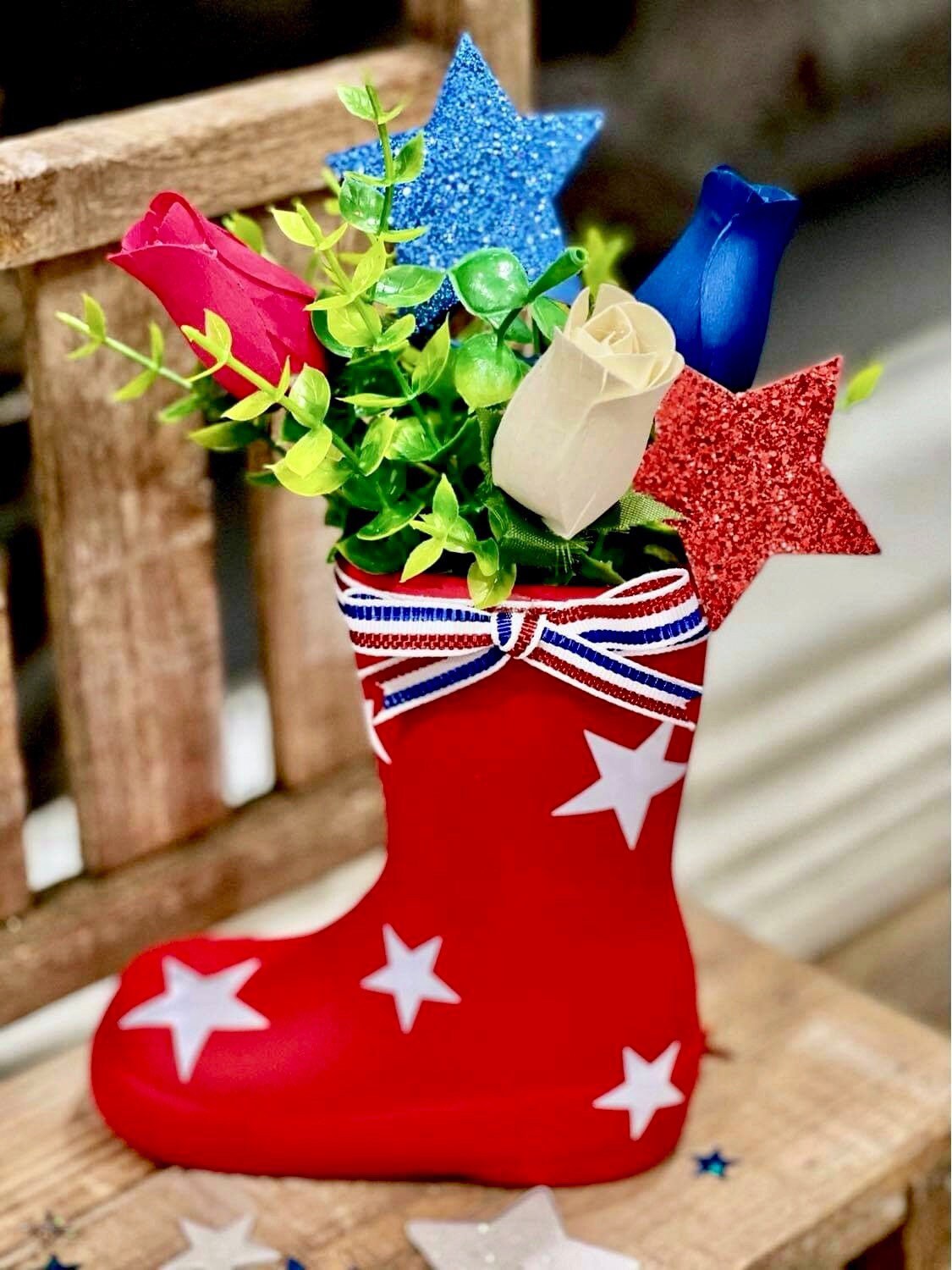 Patriotic Ceramic Rain Boot Planter /Mini Rain Boot/Red White Etsy