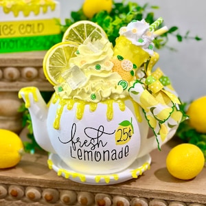 Lemon Tea Pot / Fresh Lemonade / Lemonade Tea Pot / Lemon Tiered Tray Decor / Fake Bake / Fake Lemonade / Spring Teapot / Summer Teapot