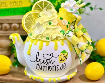 Lemon Tea Pot / Fresh Lemonade / Lemonade Tea Pot / Lemon Tiered Tray Decor / Fake Bake / Fake Lemonade / Spring Teapot / Summer Teapot