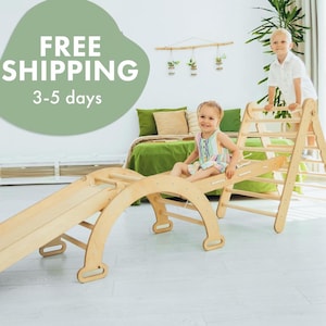 Montessori Climber Set: Climbing Triangle, Arch & Slide - Kids&#39; Gym
