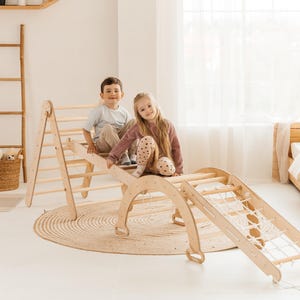 Montessori Climbing Set: Toddler Climbing Triangle, Arch & Slide