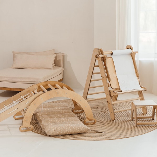 Geschenk kind 5 jahre, Montessori klettergerüst, Klettermöbel kinder, Indoor klettergerüst ab 1 jahr, Holzbogen kinder, Kletterdreieck