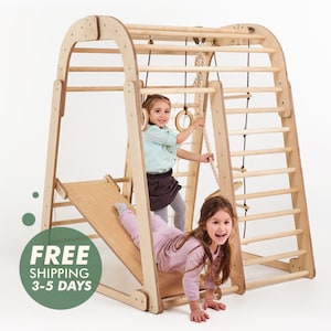 Toddler gift, Indoor Playground for kids, Montessori climbing set, Outdoor play, Outdoor toy, Indoor swing, Toddler climbing gym, Jungle gym image 1