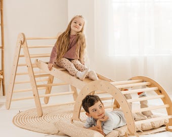 Montessori Climber Set: Climbing Triangle, Arch & Slide - Kids' Gym