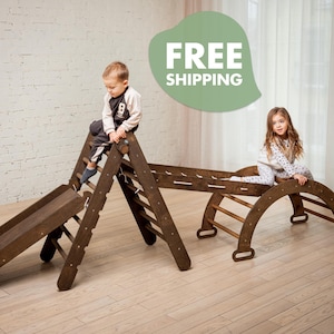 Montessori Climbing 4in1 Set - Climbing Arch + Climbing Triangle + Toddler Slide - Montessori Playground,  Climbing toys, Baby play gym