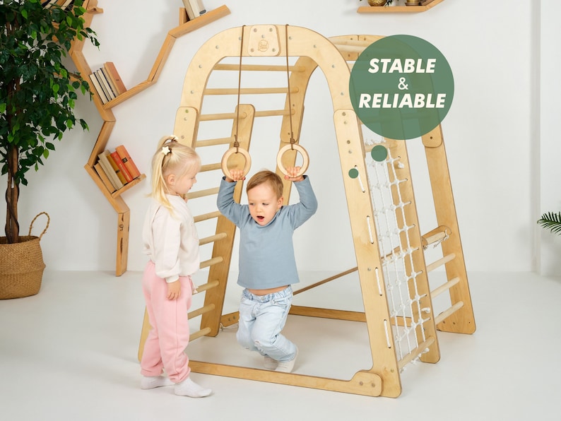 Toddler gift, Indoor Playground for kids, Montessori climbing set, Outdoor play, Outdoor toy, Indoor swing, Toddler climbing gym, Jungle gym image 9