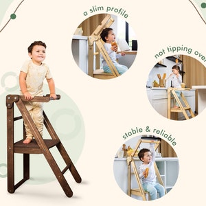 Handmade Gift for kid, Foldable Learning toddler tower, Toddler step stool Toddler gifts for kids furniture Montessori Kitchen tower helper image 10