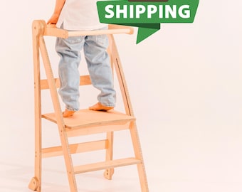 Foldable Montessori Toddler Tower: Anti-Tip Kitchen Step Stool