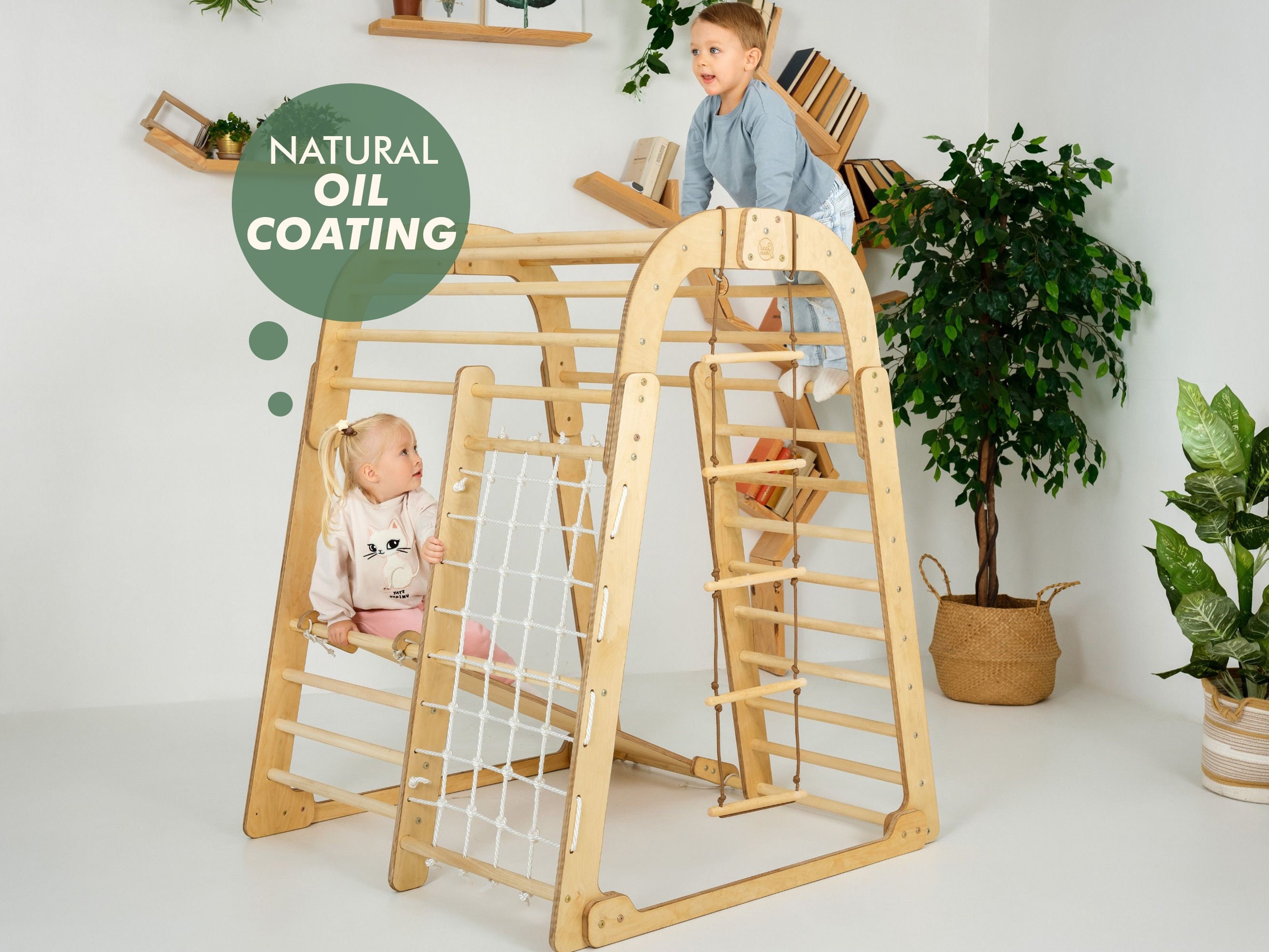 Indoor Climbing Gym, cadeaus rotsklimmen, Montessori Play Gym, Houten Jungle Gym, Peuterklimmer, Montessorimeubels met gymnastiekringen