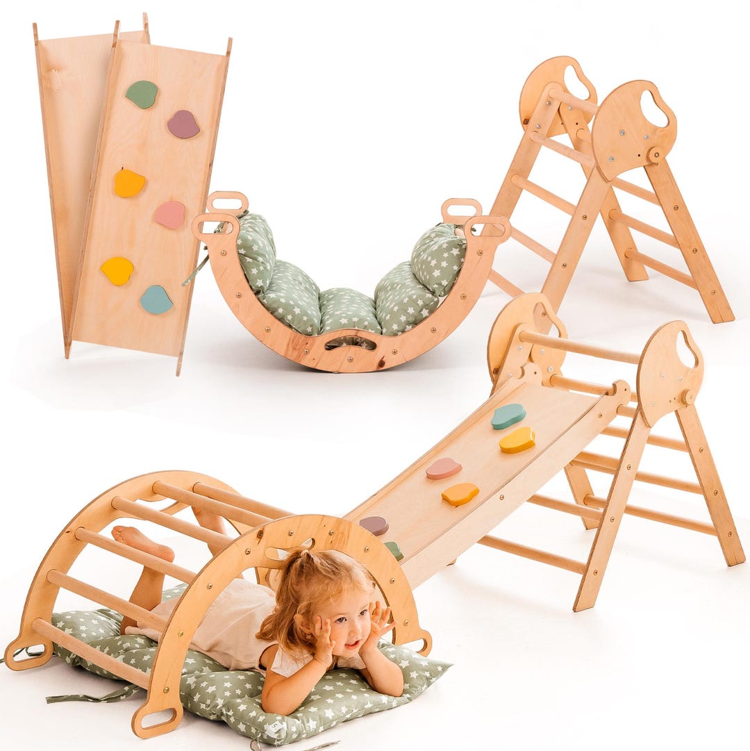 Pikler Triangle Set, Montessori Climber, Wooden Baby Gym, Climbing Toys ...